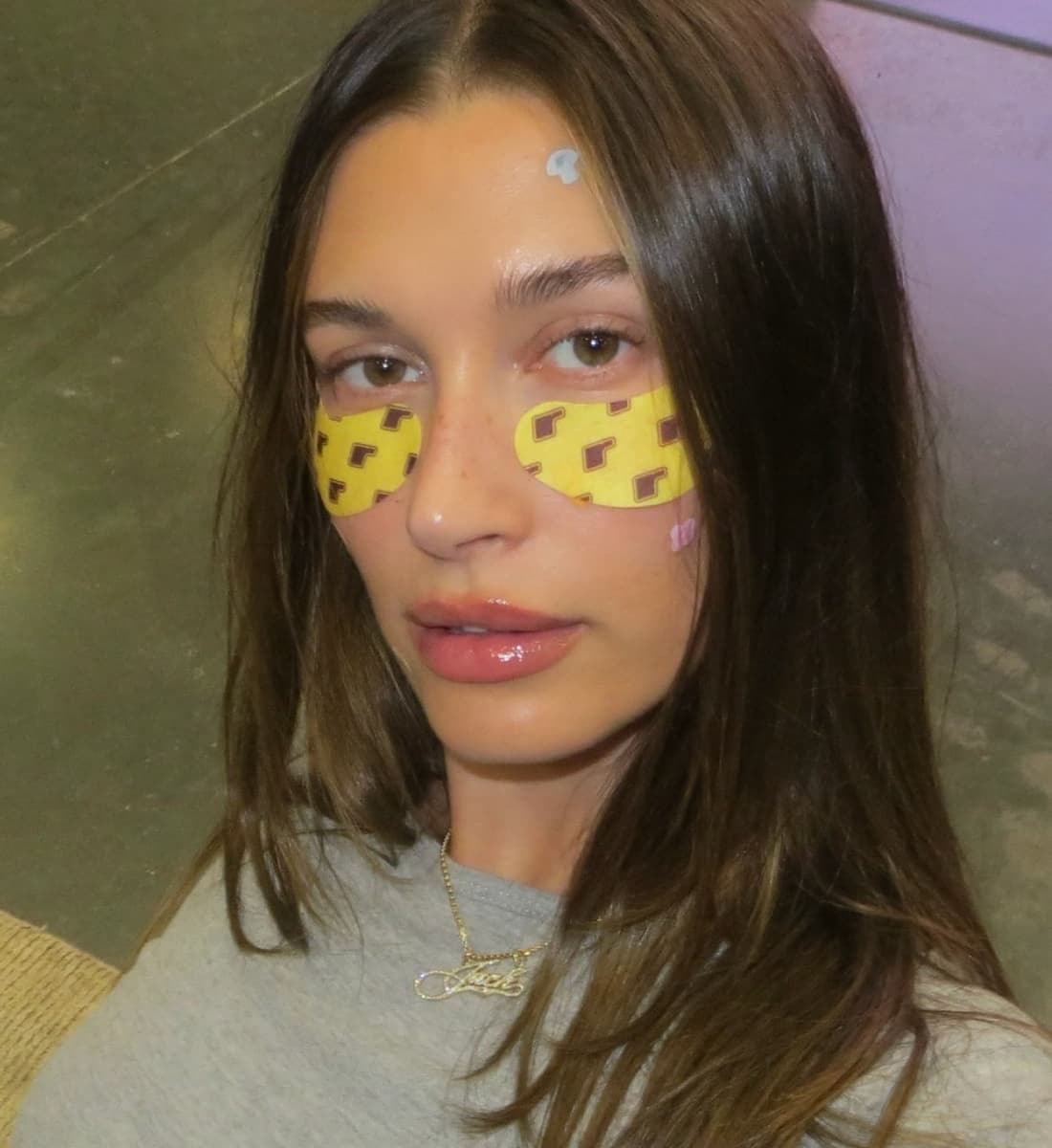 hailey in spotwear and peptide eye prep banana peel