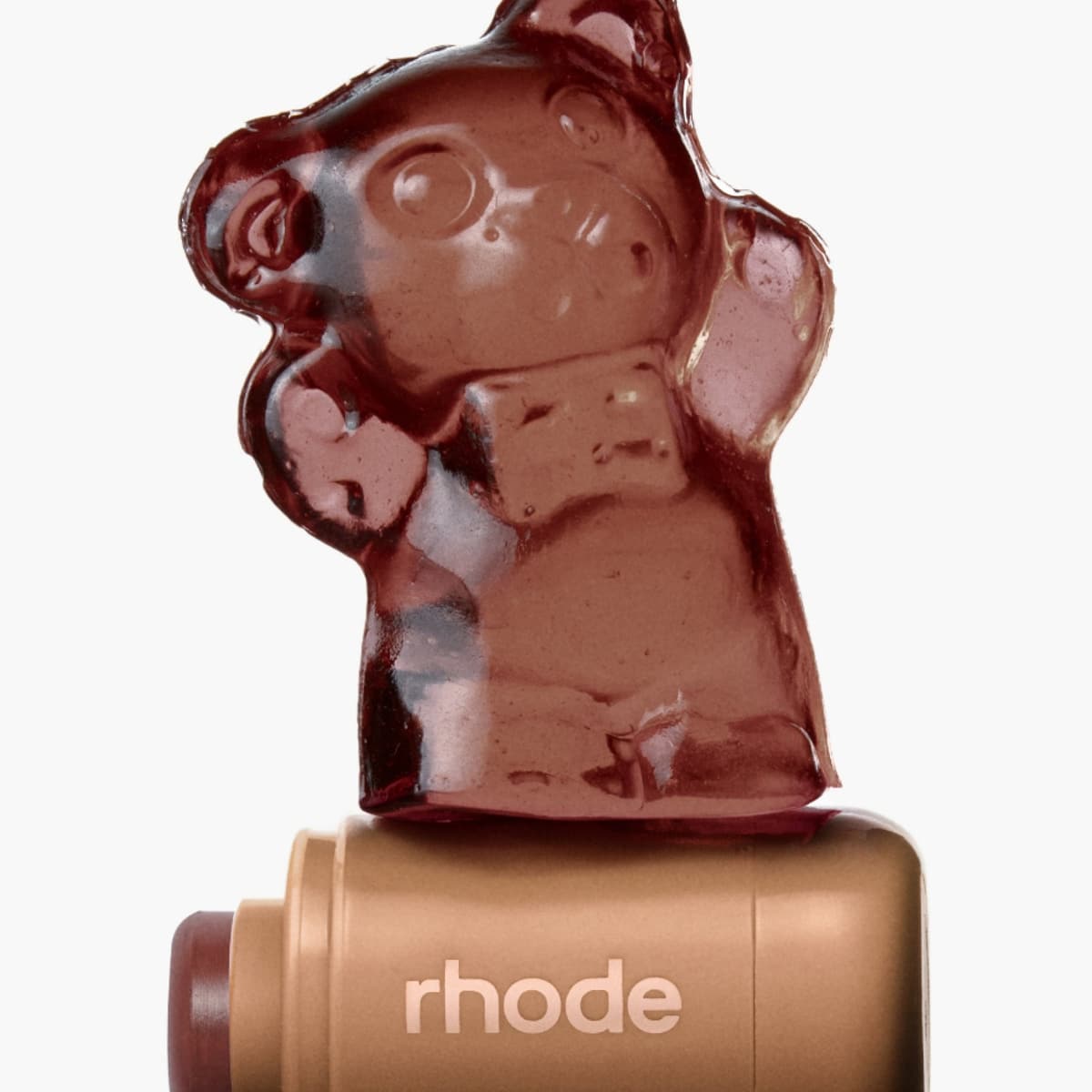brown gummy bear on pocket blush toasted teddy